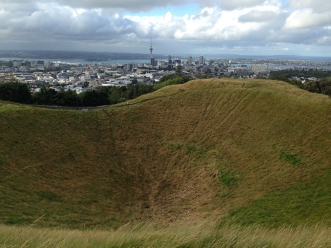 Mt Eden, a dormant volcano overlooking Auckland has an amazing view from the top. The crater specifically said no mountain biking though!